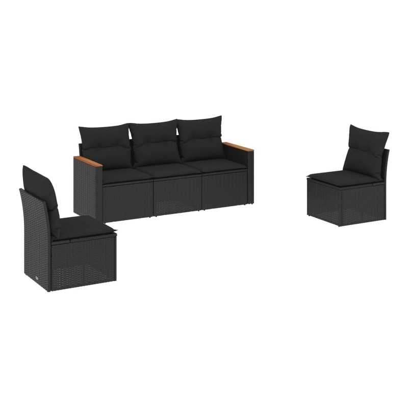 Afuera Living Contemporary 5 Piece Poly Rattan Patio Sofa Set in Black