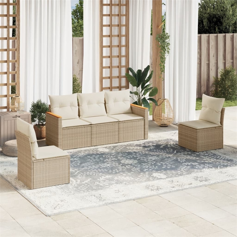 Afuera Living Contemporary 5 Piece Poly Rattan Medium Sofa Set in Beige