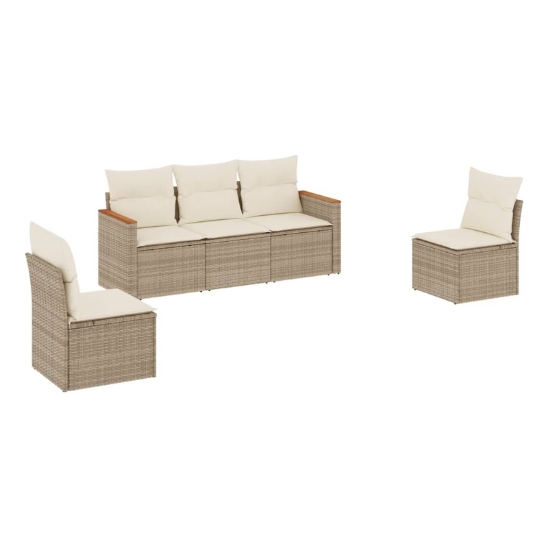 Afuera Living Contemporary 5 Piece Poly Rattan Medium Sofa Set in Beige