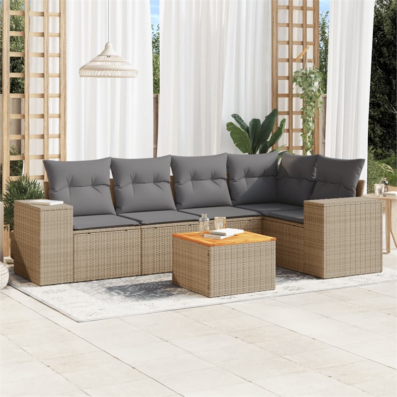 Afuera Living Contemporary Poly Rattan Sofa Set in Gray/Beige