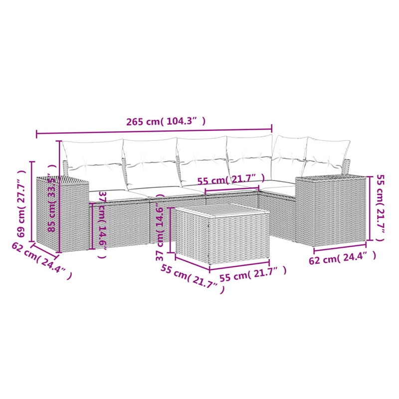 Afuera Living Contemporary Poly Rattan Sofa Set in Gray/Beige