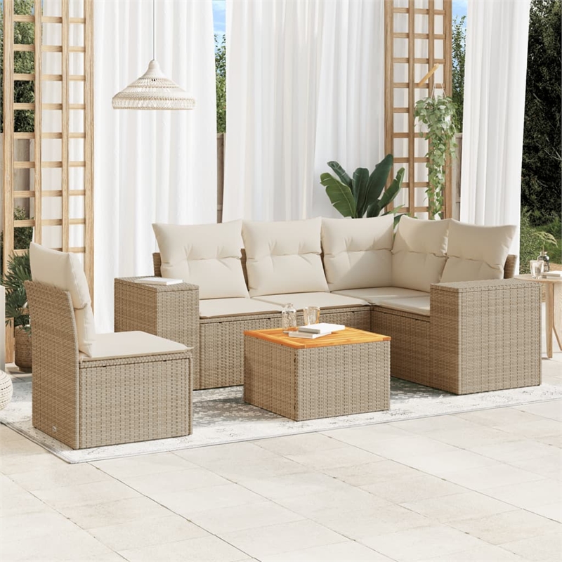 Afuera Living Contemporary Synthetic Poly Rattan 6 Piece  Sofa Set in Beige