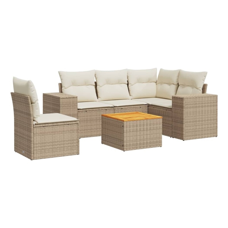 Afuera Living Contemporary Synthetic Poly Rattan 6 Piece  Sofa Set in Beige
