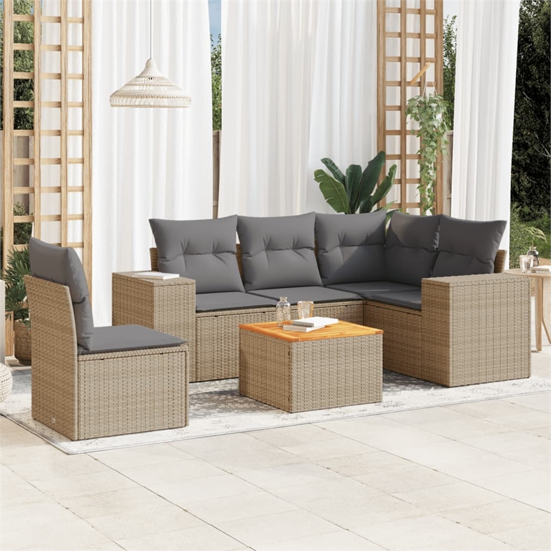 Afuera Living Contemporary 6 Piece Poly Rattan Sofa Set in Beige