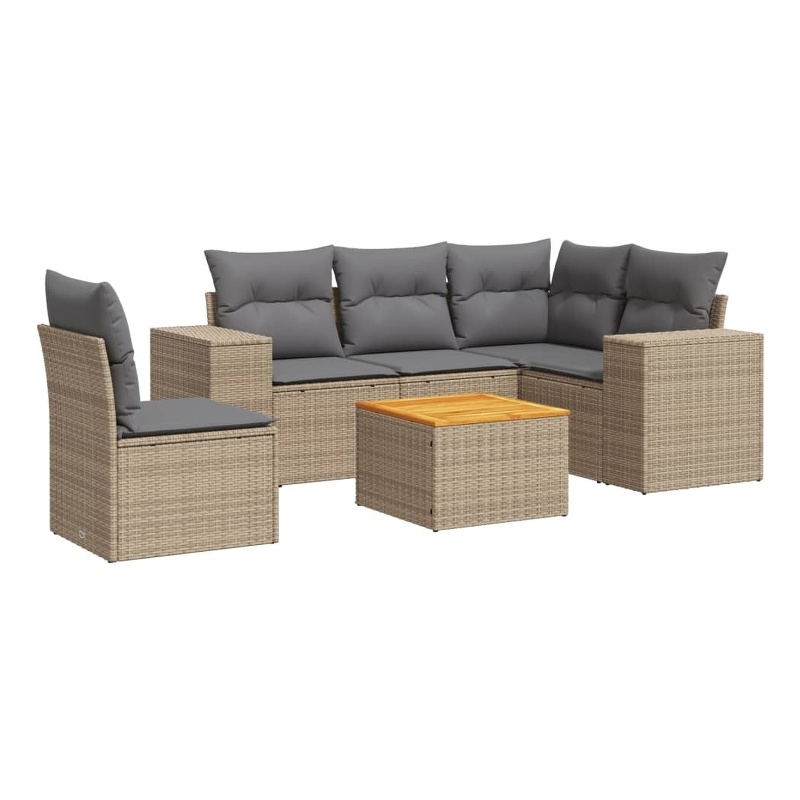 Afuera Living Contemporary 6 Piece Poly Rattan Sofa Set in Beige