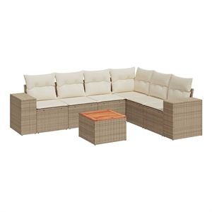 Afuera Living Contemporary 7 Piece Solid Acacia Wood Sofa Set in Beige