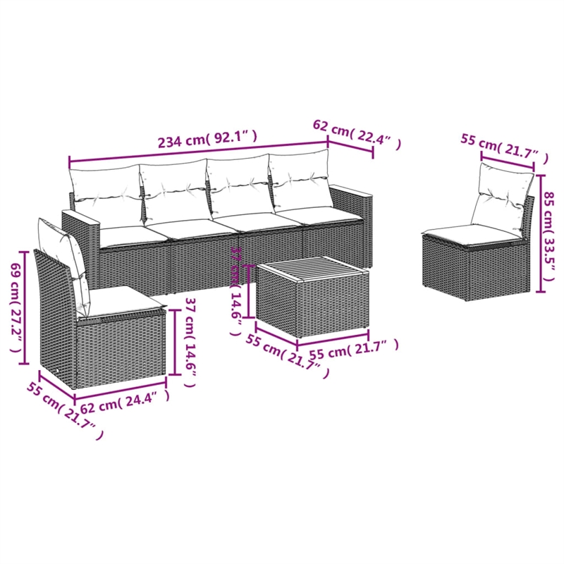 Afuera Living 7 Piece Poly Rattan Standard Sofa Set in Black