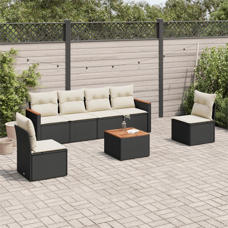 Afuera Living Contemporary 7 Piece Poly Rattan Sofa Set in Black/Cream