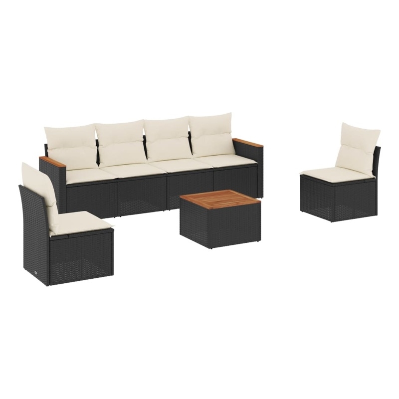 Afuera Living Contemporary 7 Piece Poly Rattan Sofa Set in Black/Cream