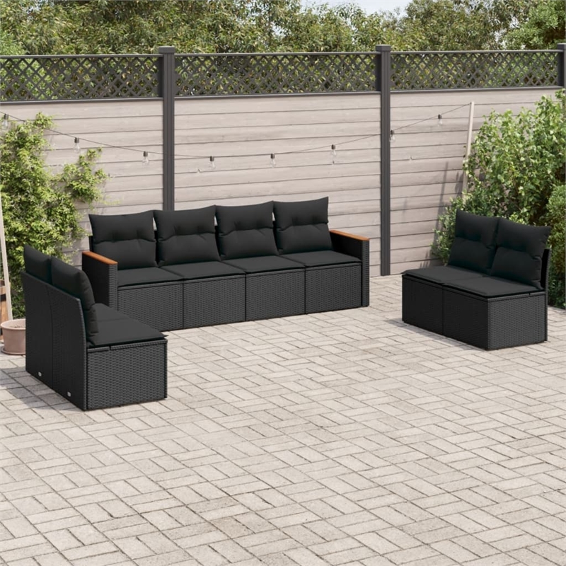 Afuera Living Contemporary 8 Piece Poly Rattan Large Sofa Set in Black