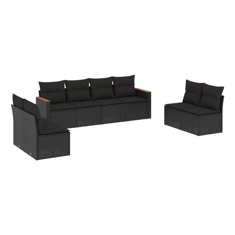 Afuera Living Contemporary 8 Piece Poly Rattan Large Sofa Set in Black