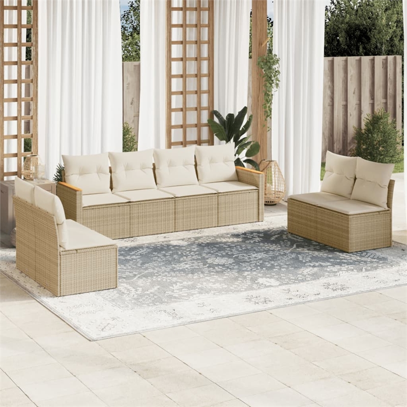 Afuera Living Contemporary Synthetic Poly Rattan 8 Piece Sofa Set in Cream/Beige