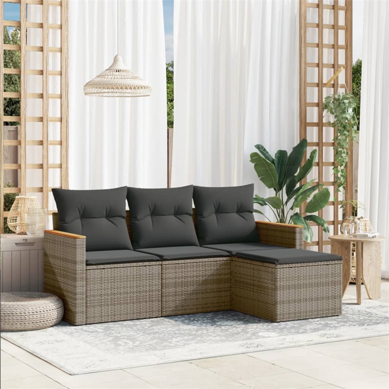 Afuera Living Contemporary Synthetic Poly Rattan  Sofa Set in Gray