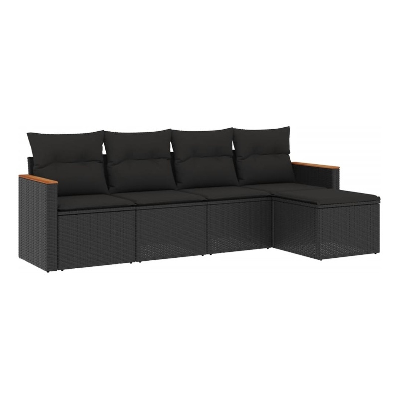Afuera Living Contemporary Synthetic Poly Rattan 5 Piece  Sofa Set in Black