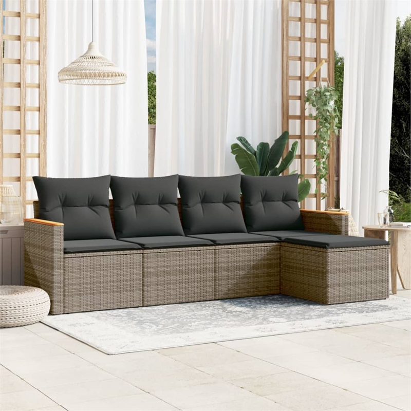 Afuera Living Contemporary 5 Piece Poly Rattan Sofa Set in Gray