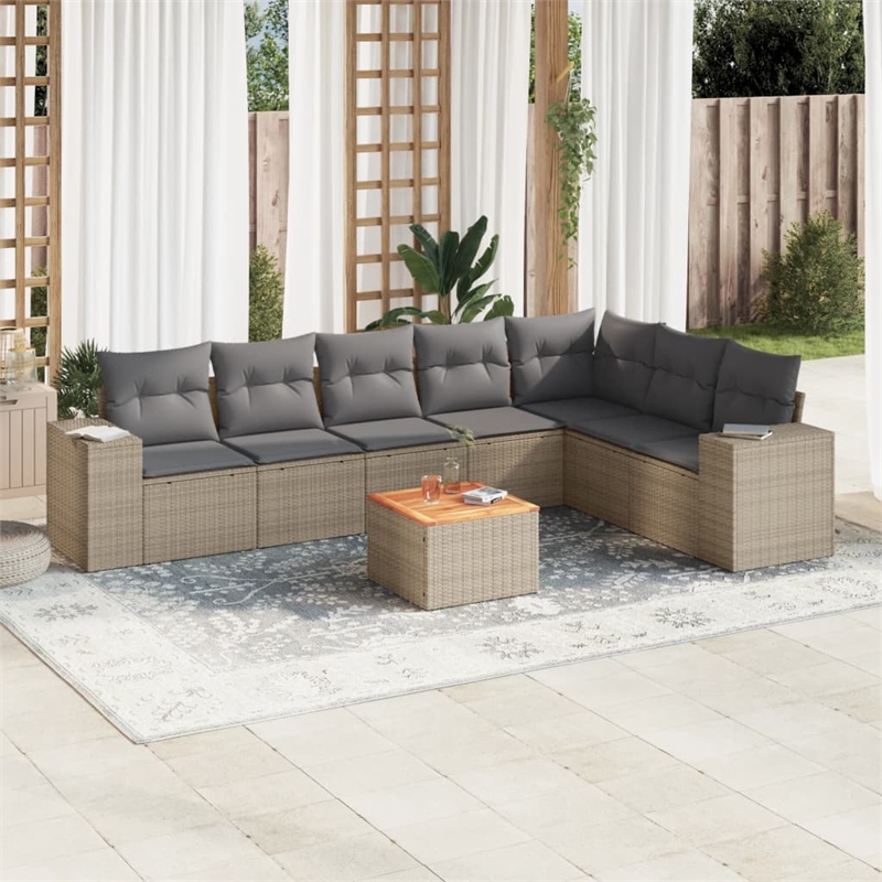 Afuera Living Contemporary 8 Piece Poly Rattan Sofa Set in Beige