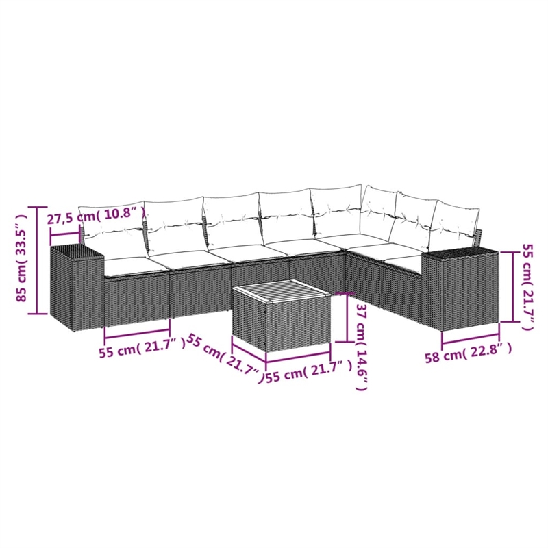 Afuera Living Contemporary 8 Piece Poly Rattan Sofa Set in Beige