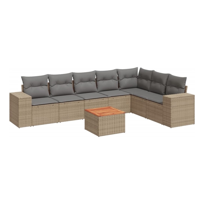 Afuera Living Contemporary 8 Piece Poly Rattan Sofa Set in Beige