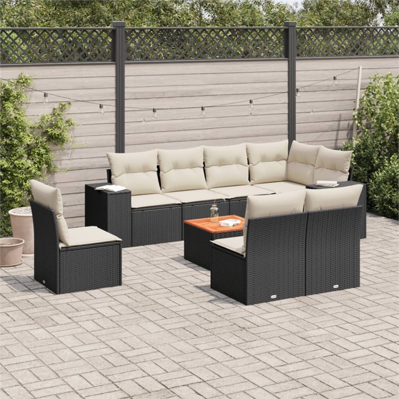 Afuera Living Contemporary 9 Piece Poly Rattan Sofa Set in Black/Cream