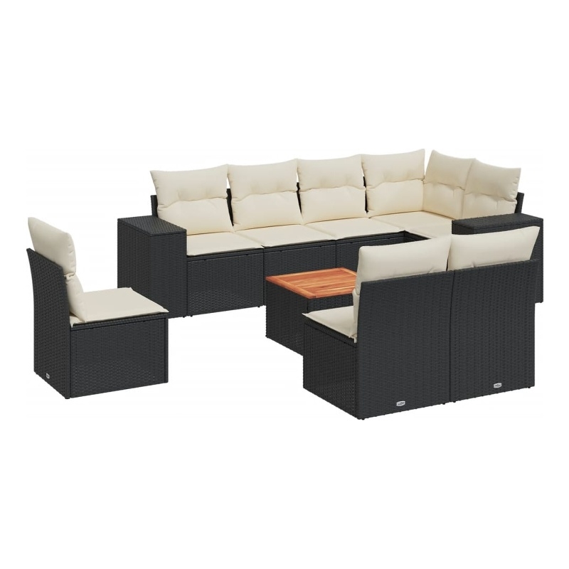 Afuera Living Contemporary 9 Piece Poly Rattan Sofa Set in Black/Cream