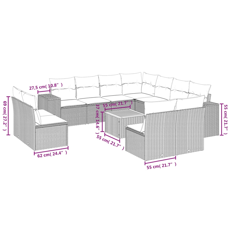 Afuera Living Contemporary 12 Piece Poly Rattan Sofa Set in Black