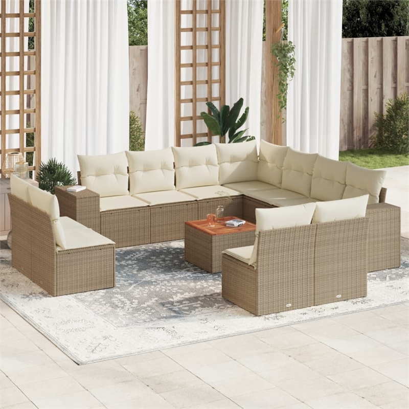 Afuera Living Contemporary 12 Piece Poly Rattan Sofa Set in Beige