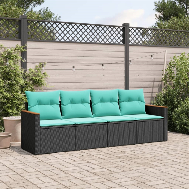 Afuera Living 4 Piece Poly Rattan Patio Sofa Set in Black/Blue
