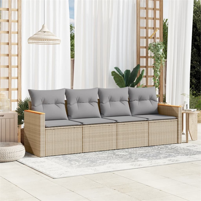 Afuera Living Contemporary Synthetic Poly Rattan 4 Piece Sofa Set in Beige