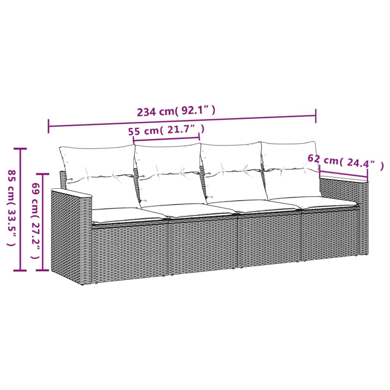 Afuera Living Contemporary Synthetic Poly Rattan 4 Piece Sofa Set in Beige