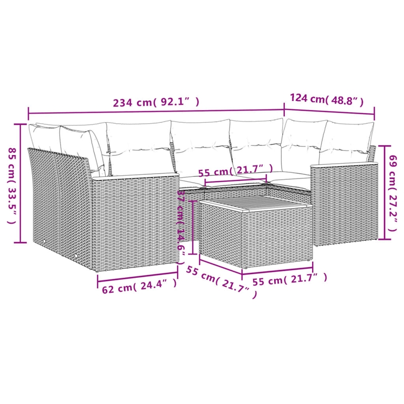 Afuera Living Contemporary 7 Piece Poly Rattan Sofa Set in Gray/Beige