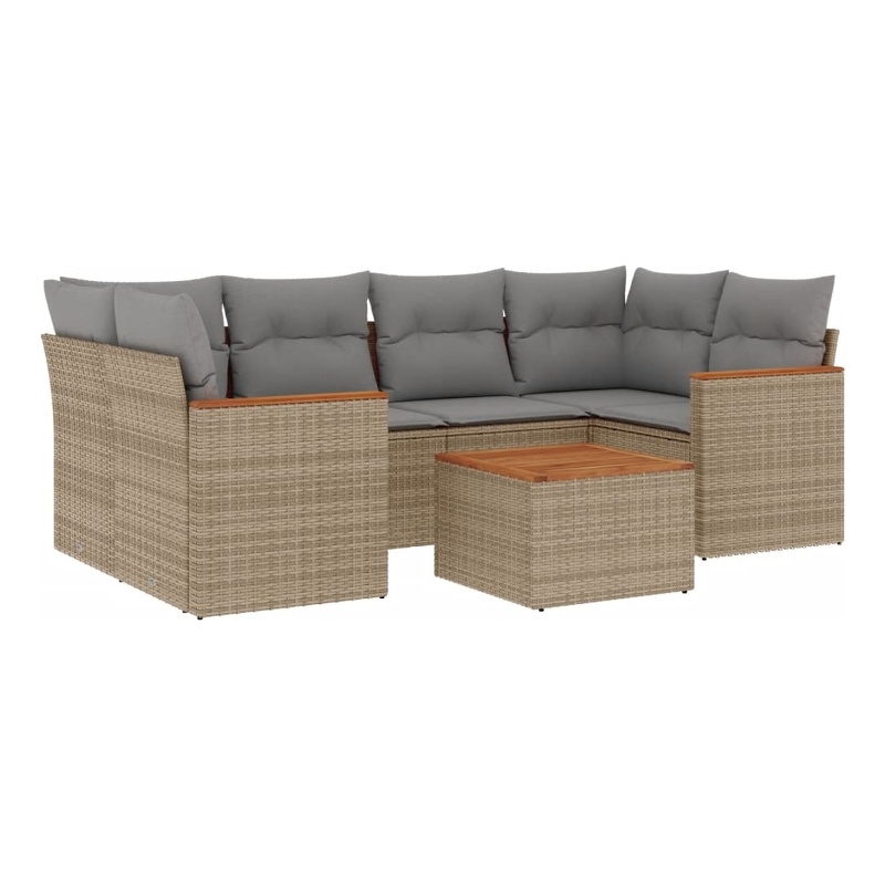Afuera Living Contemporary 7 Piece Poly Rattan Sofa Set in Gray/Beige
