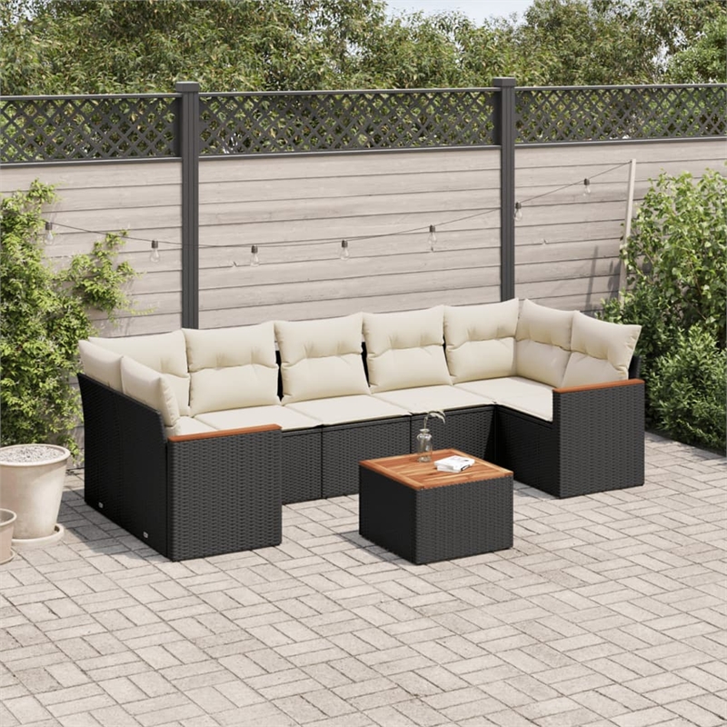 Afuera Living Contemporary 8 Piece Poly Rattan Sofa Set in Black/Cream