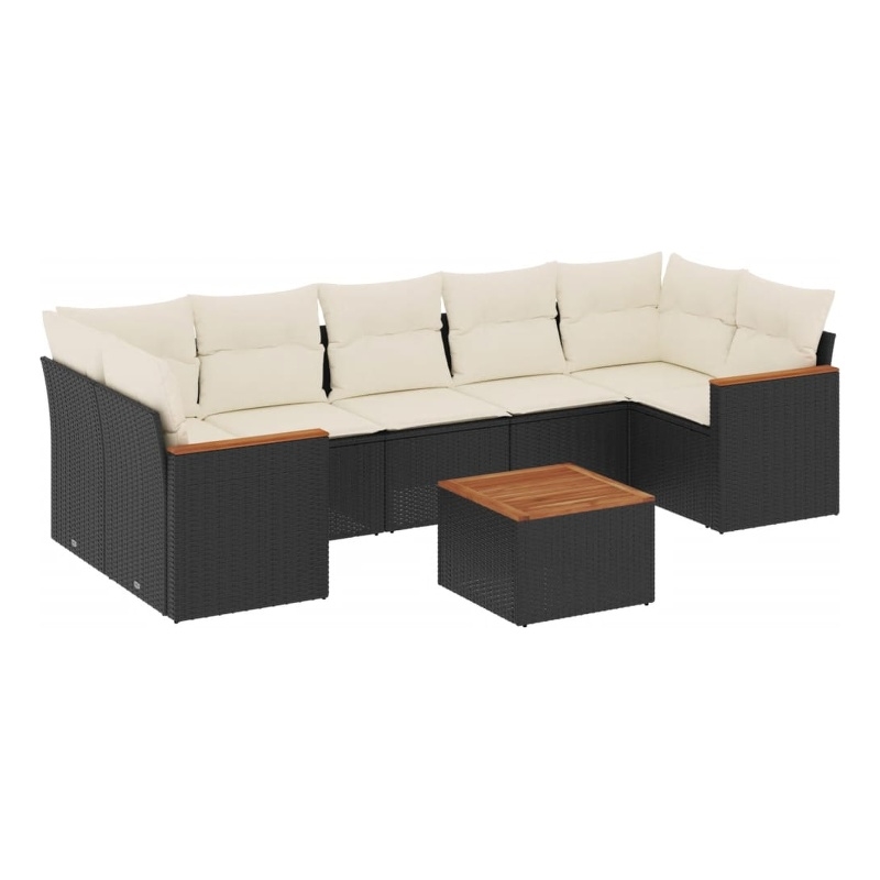 Afuera Living Contemporary 8 Piece Poly Rattan Sofa Set in Black/Cream