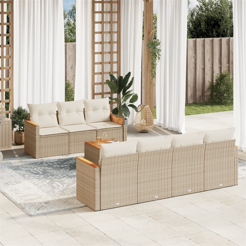 Afuera Living Contemporary 8 Piece Poly Rattan Sofa Set in Beige