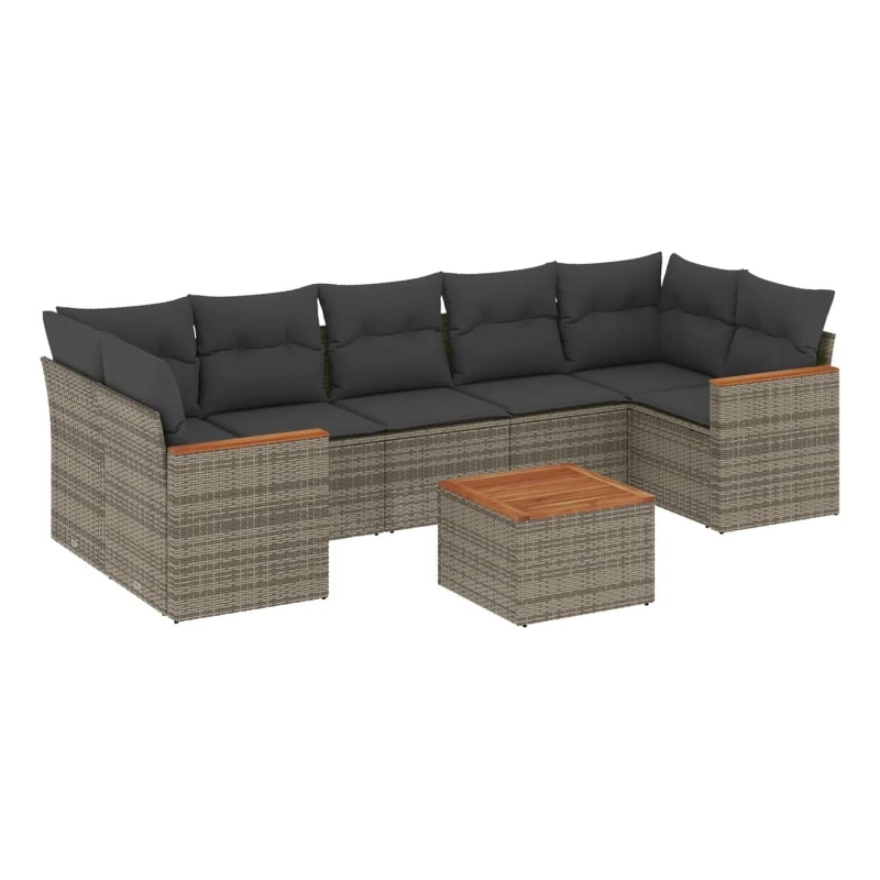 Afuera Living Contemporary 8 Piece Poly Rattan Sofa Set in Gray