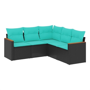 Afuera Living Contemporary 5 Piece Poly Rattan Patio Sofa Set in Black