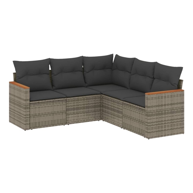 Afuera Living Contemporary 5 Piece Poly Rattan Sofa Set in Gray