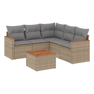 Afuera Living 6 Piece Solid Acacia Wood Sofa Set in Gray/Beige