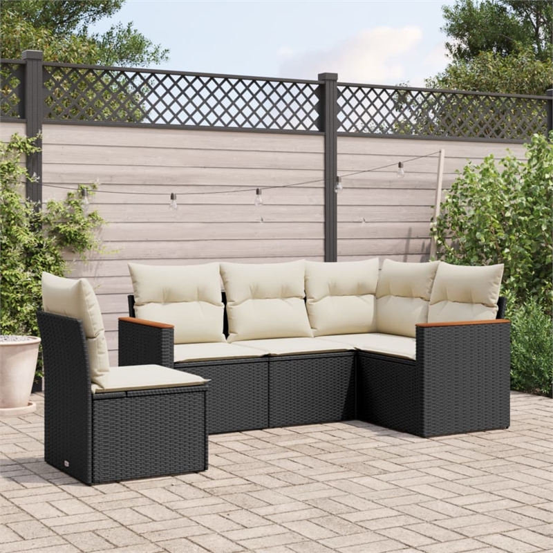 Afuera Living 5 Piece Poly Rattan Sofa Set with Removable Covers in Black