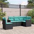 Afuera Living 5 Piece Poly Rattan Small Patio Sofa Set in Black/Blue
