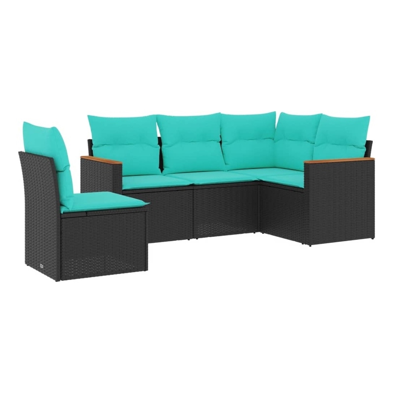 Afuera Living 5 Piece Poly Rattan Small Patio Sofa Set in Black/Blue