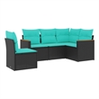 Afuera Living 5 Piece Poly Rattan Small Patio Sofa Set in Black/Blue