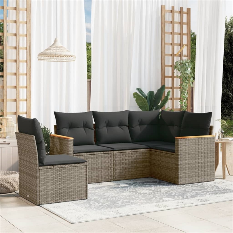 Afuera Living Poly Rattan Medium Sofa Set with Removable Covers in Gray