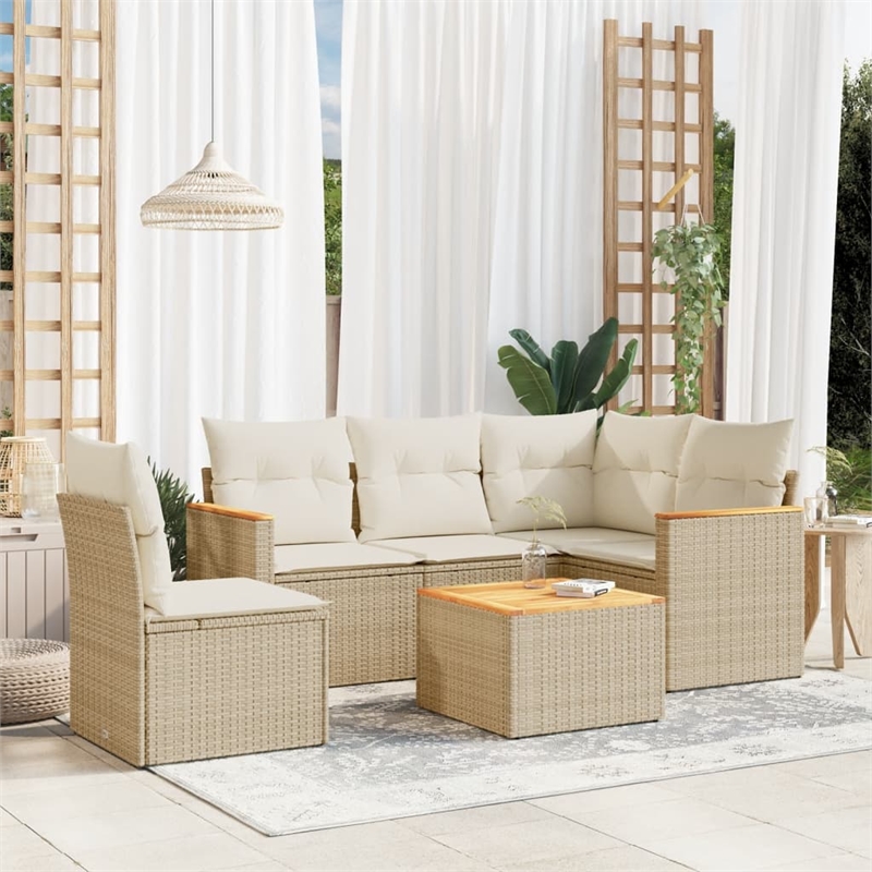 Afuera Living Contemporary Synthetic Poly Rattan 6 Piece  Sofa Set in Beige