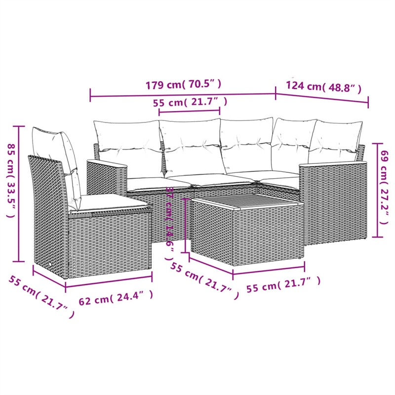 Afuera Living Contemporary Synthetic Poly Rattan 6 Piece  Sofa Set in Beige