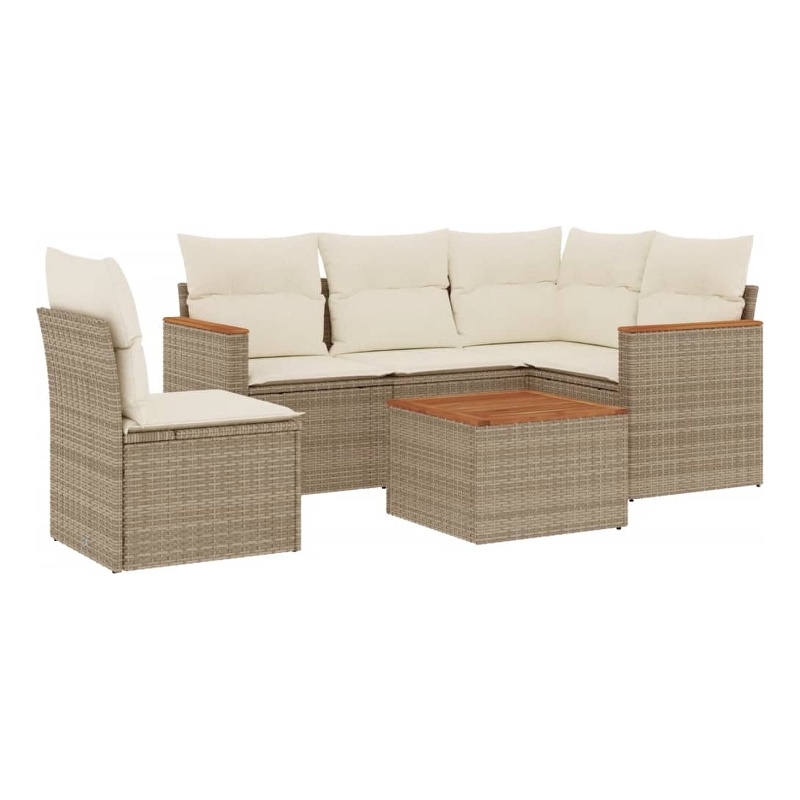 Afuera Living Contemporary Synthetic Poly Rattan 6 Piece  Sofa Set in Beige