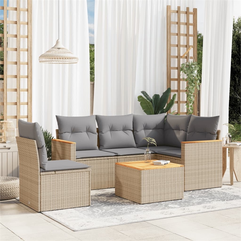 Afuera Living Contemporary 6 Piece Poly Rattan Sofa Set in Gray/Beige