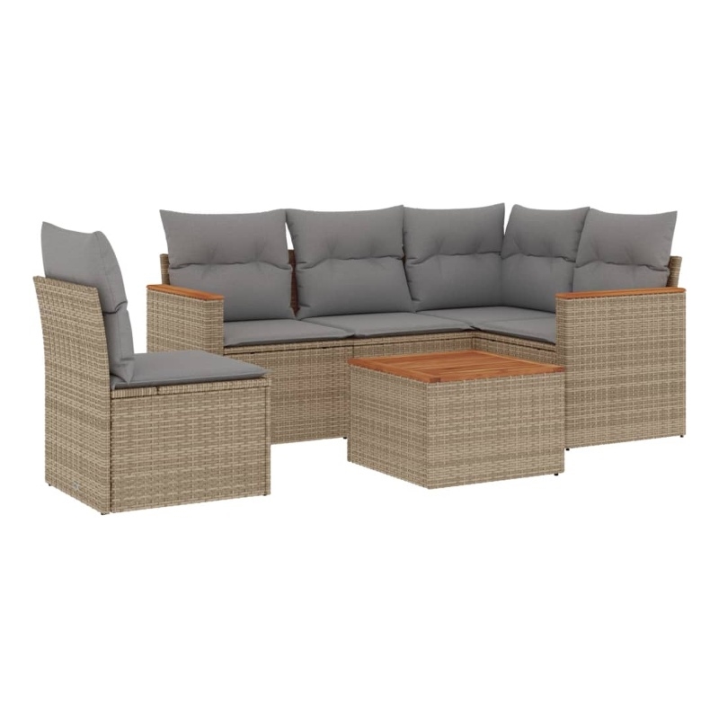 Afuera Living Contemporary 6 Piece Poly Rattan Sofa Set in Gray/Beige