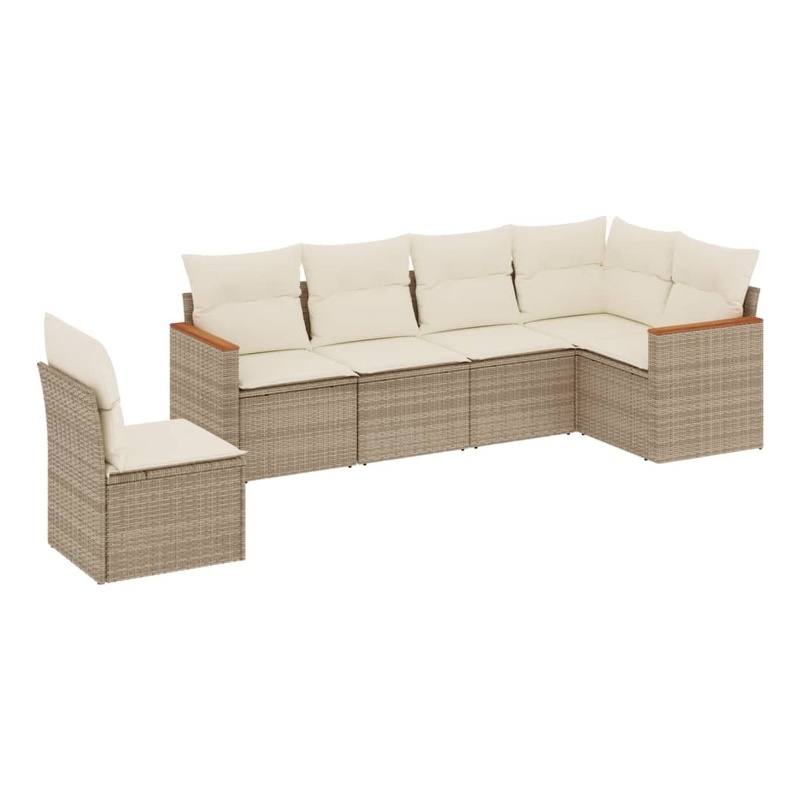 Afuera Living Contemporary 6 Piece Poly Rattan Sofa Set in Cream/Beige