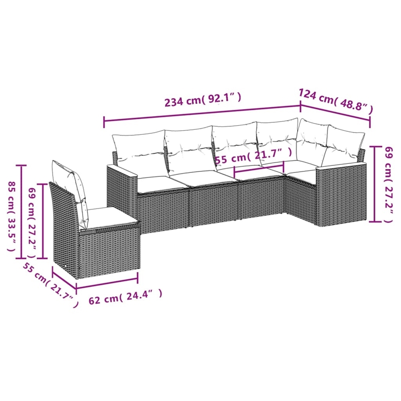Afuera Living Contemporary Synthetic Poly Rattan Sofa Set in Gray